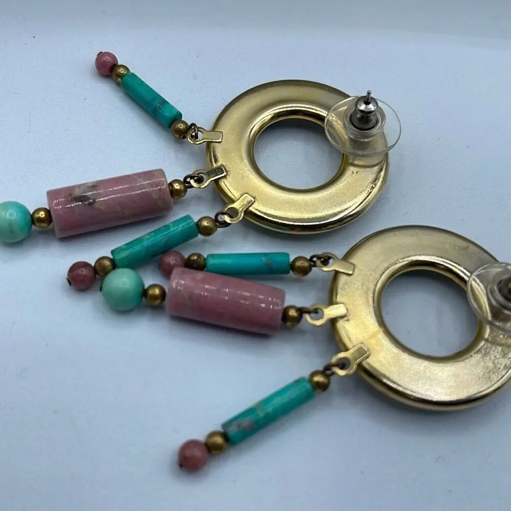 Vintage boho Aztec ethnic dangle beaded fringe earrings